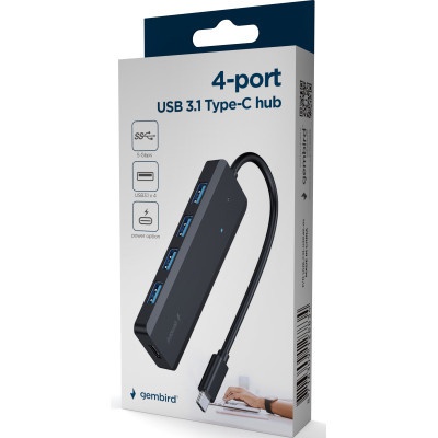 Концентратор Gembird 4 ports USB 3.1,USB-C, USB-C PD (UHB-CM-U3P4P-01)