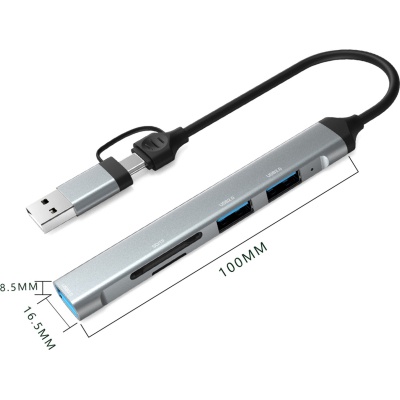 Концентратор Dynamode 5-in-1 USB Type-C/Type-A to 1хUSB3.0, 2xUSB 2.0, card-reader SD/MicroSD (DM-UH-514)