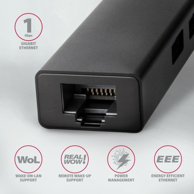 Концентратор AXAGON USB-C to 3xUSB-A + RJ45 0.2m metal black (HMC-GL3A)