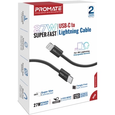 Дата кабель USB-C to Lightning ecoline-ci120.black Promate (ecoline-ci120.black)