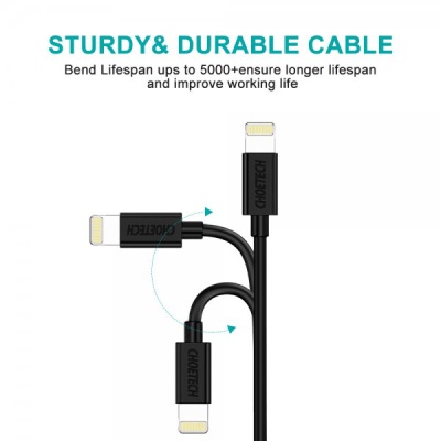 Дата кабель USB 2.0 AM to Lightning 1.2m 2.1A MFI Black Choetech (IP0026-BK)