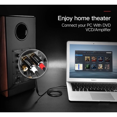 Кабель мультимедійний 3.5mm M to 2xRCA M 2.0m AV116 black UGREEN (10584)