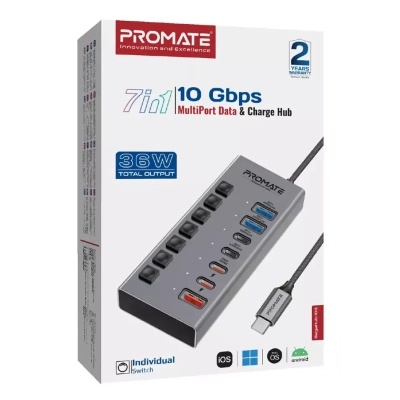Концентратор Promate USB Hub 7 ports gegahub-10g (gegahub-10g)