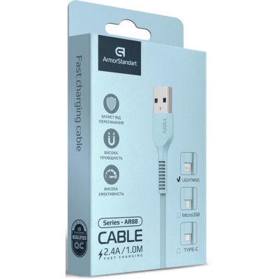 Дата кабель USB 2.0 AM to Lightning 1.0m AR88 2.4A blue Armorstandart (ARM60011)