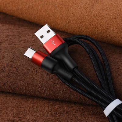 Дата кабель USB 2.0 AM to USB-C 1.0m 2A 18W nylon X26 black+red HOCO (6957531080251)