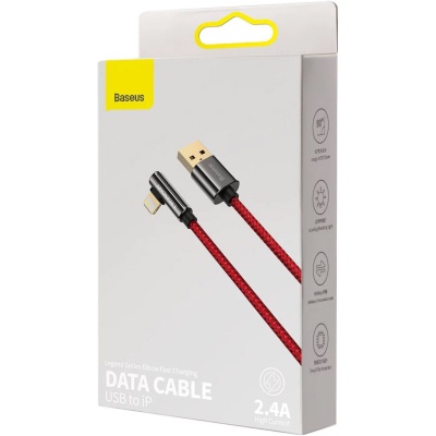 Дата кабель USB 2.0 AM to Lightning 1.0m CACS 2.4A 90 Legend Series Elbow Red Baseus (CACS000009)