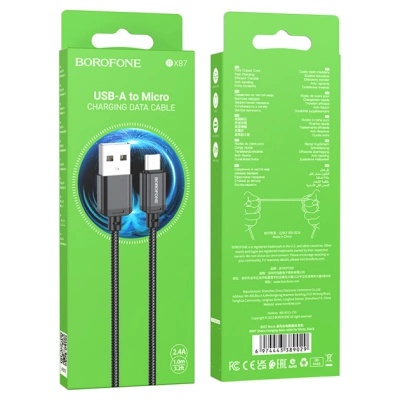 Дата кабель USB 2.0 AM to Micro 5P 1.0m black BOROFONE (6974443389029)