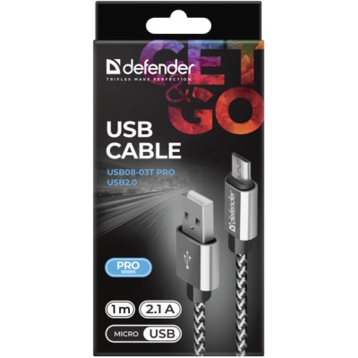 Дата кабель USB 2.0 AM to Micro 5P 1.0m USB08-03T PRO white Defender (87803)