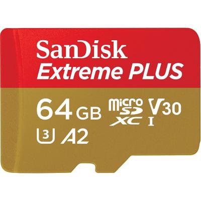Карта памяти SANDISK 64GB microSDXC class 10 UHS-I U3 A2 Extreme Plus V30 (SDSQXBZ-064G-GN6MA)