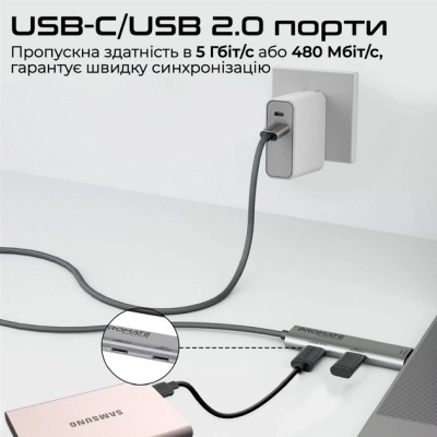 Дата кабель USB-C to USB-C portlink-c3.black Promate (portlink-c3.black)