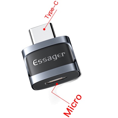Перехідник USB-C M to Micro 5P F gray Essager (EZJMC-XL01)