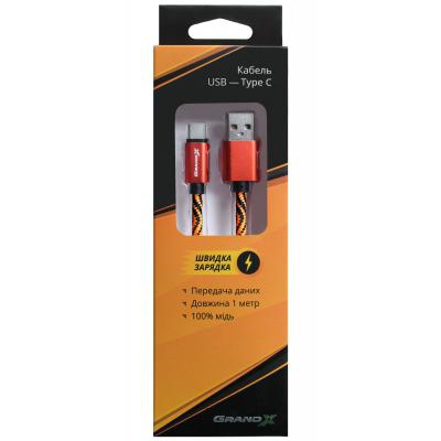 Дата кабель Grand-X USB - Type C, Cu, 1.5A, Orange/Black, 1m (FC05OB)