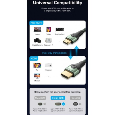 Кабель мультимедійний HDMI M to HDMI mini M 1.0m V2.1 8K 60Hz green Vention (AGJGF)