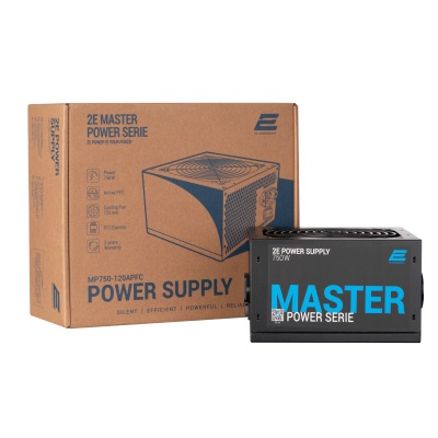 Блок живлення 2E MASTER POWER (750W), >80, 80+ White, 120mm, 1xMB 24pin(20+4), 1xCPU 8pin(4+4), 3xMolex, 5xSATA, (2E-MP750-120APFC)