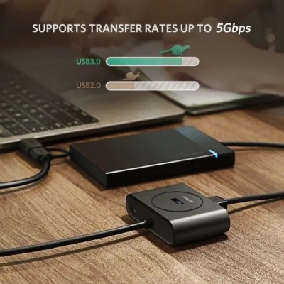 Концентратор Ugreen USB 3.0 to 4xUSB + USB-C plug 1.0m CR113 black (40850)