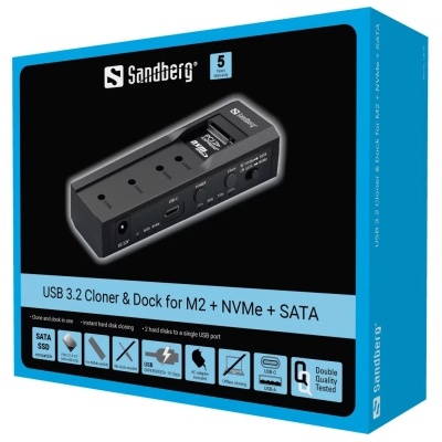 Док-станція Sandberg USB3.2 Type-C toSSD M2/NVMe SATA Cloner & Dock Sandberg (136-49)