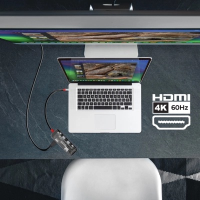 Концентратор Promate USB-C 8-in-1 USB-C PD100W + HDMI 4K60Hz + USBC + 2xUSB 3.0 + RJ45 1000Mbps + SD/MicroSD grey (transhub-mini)