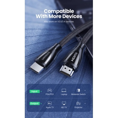 Кабель мультимедійний HDMI M to HDMI M 2.0m braided HD140 black UGREEN (80403)