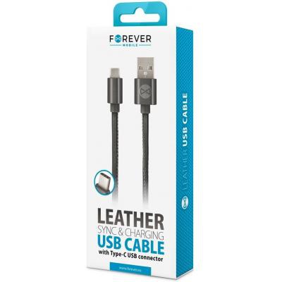 Дата кабель USB 2.0 AM to Type-C leather black Forever (GSM032492)