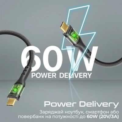 Дата кабель USB-C to USB-C transline-cc200.black Promate (transline-cc200.black)