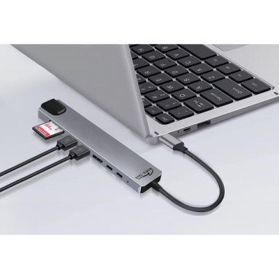 Концентратор Media-Tech USB-C 8-in-1 HDMI 4K/2xUSB-A/2xUSB-C/RJ45/SD/TF/PD 100W USB3.1 (MT5046)