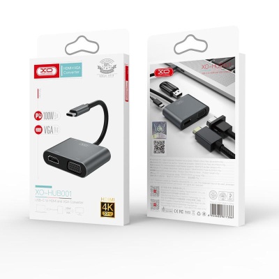 Перехідник XO 4-in-1 Dock USB-C (HDMI/VGA/USB3.0/USB-C PD) (XO-HUB001SL)