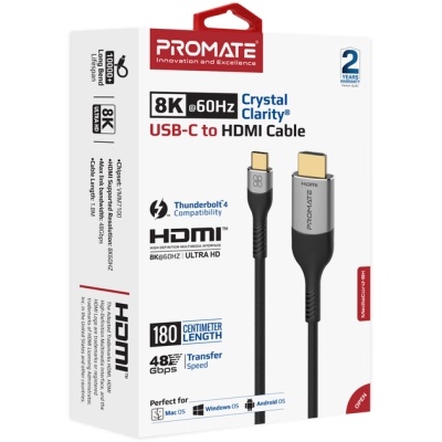 Кабель мультимедійний USB-C to HDMI 1.8m grey Promate (mediacord-8k.grey)