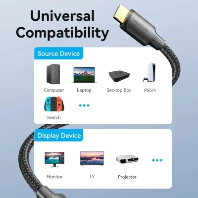 Кабель мультимедійний HDMI M to HDMI M 2.0m 4K cotton braided black Vention (ALLBH)