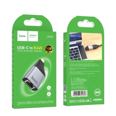 Перехідник USB-C to RJ45 Ethernet 100Mbps gray HOCO (6942007645607)