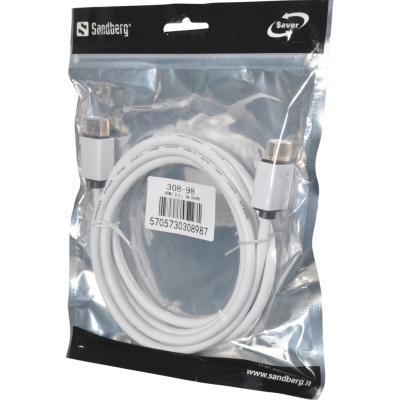 Кабель мультимедійний HDMI to HDMI 2.0m 2.0 white Sandberg (308-98)