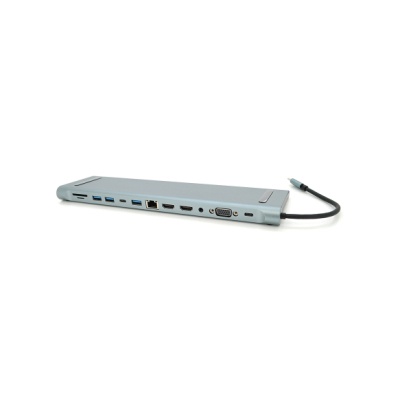 Концентратор Voltronic USB-C 12-in-1 USB-C + 2xUSB 2.0 + USB 3.0 + 2xHDMI + VGA + SD/TF + RJ45 + 3.5mm + PD 0.1m silver (YT-HTC12in1)
