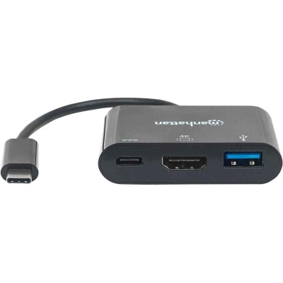 Концентратор Intracom USB3.1 Type-C to USB3.0/HDMI/USB-C (F) black Manhattan (152037)