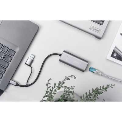 Перехідник USB-C + USB 3.0 to RJ45 2500Mbps Ethernet Digitus (DN-3028)