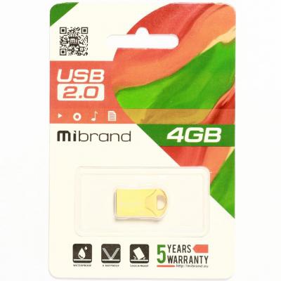 USB флеш накопичувач Mibrand 4GB Hawk Gold USB 2.0 (MI2.0/HA4M1G)