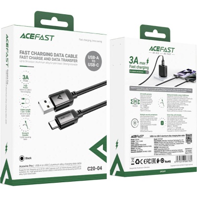 Дата кабель USB 2.0 AM to Type-C 1.2m 3.0A (18W) C20-04 aluminum alloy Black Acefast (6974316283782)