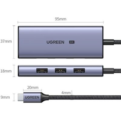 Концентратор Ugreen USB-C 4-in-1 3xUSB 3.0 + HDMI CM500 gray (50629)