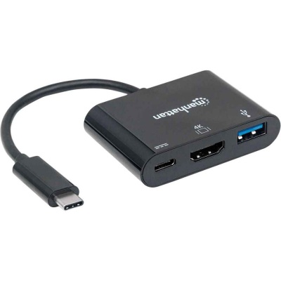 Концентратор Intracom USB3.1 Type-C to USB3.0/HDMI/USB-C (F) black Manhattan (152037)