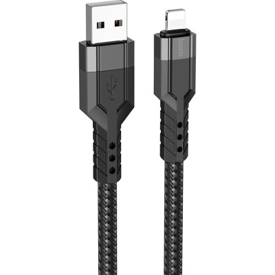 Дата кабель USB 2.0 AM to Lightning 1.2m 2.4A nylon aluminum U110 black HOCO (6931474770561)