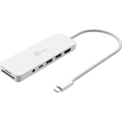 Концентратор J5create USB-C 6-in-1 2xUSB 3.2 + USB-C PD + HDMI 4K + SD/TF + 3.5mm white (JCD373EW-N)