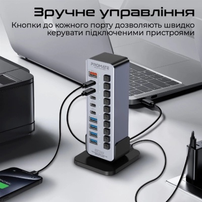 Концентратор Promate USB-C 14-in-1 Promate gegatower-60w (gegatower-60w)