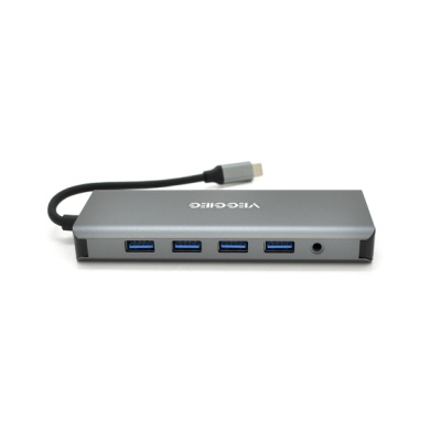 Концентратор VEGGIEG USB-C 9-in-1 USB-C + 4xUSB 3.0 + 2xHDMI + VGA + SD/TF + RJ45 0.1m silver (TC12)