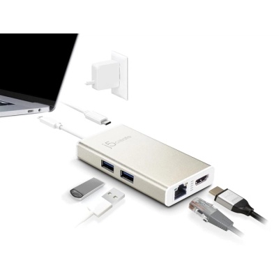 Концентратор J5create USB-C 5-in-1 2xUSB 3.0 + HDMI 4K + USB-C PD + RJ45 1000Mbps gray (JCA374-N)