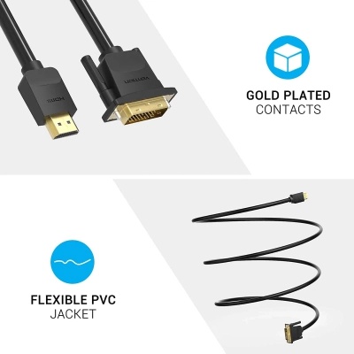 Кабель мультимедійний HDMI M to DVI M 2.0m black Vention (ABFBH)