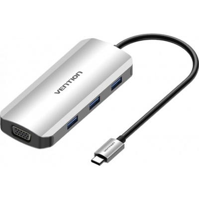 Концентратор Vention USB3.1 Type-C --> HDMI/VGA/USB 3.0x3/PD 100W Hub 6-in-1 (TOIHB)