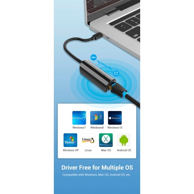 Перехідник USB3.1 Type-C to Ethernet RJ45 1000 Mb Gigabit Vention (CFBBB)