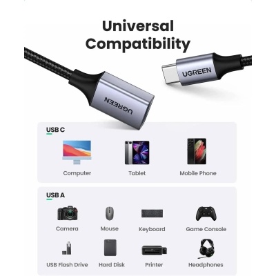 Перехідник OTG USB 3.0 AF to USB-C 0.1m US378 black UGREEN (70889)