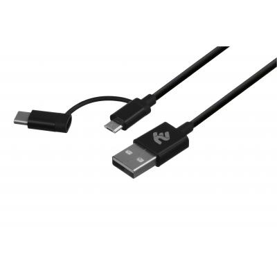 Дата кабель USB 2.0 AM to Micro 5P + Type-C 1.0m 5V/2.4A, Black 2E (2E-CCMTAB-BL)
