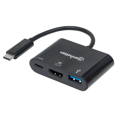 Концентратор Intracom USB3.1 Type-C to USB3.0/HDMI/USB-C (F) black Manhattan (152037)