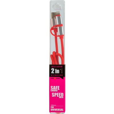 Дата кабель LogicPower 2 в 1 USB 2.0 -> micro USB -> Lightning R 1м красный /Retail (4107)