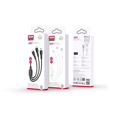 Дата кабель USB 2.0 AM to Lightning + Micro 5P + Type-C 1.0m 2.4A XO (CB-23U3)
